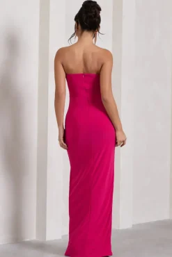 Dawning | Hot Pink Bandeau Knotted Split Maxi Dress