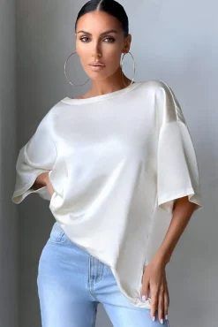 Day Dreaming | Off White Satin Relaxed Tee