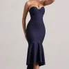 Daylight | Navy Corset High-Low Midi Dress