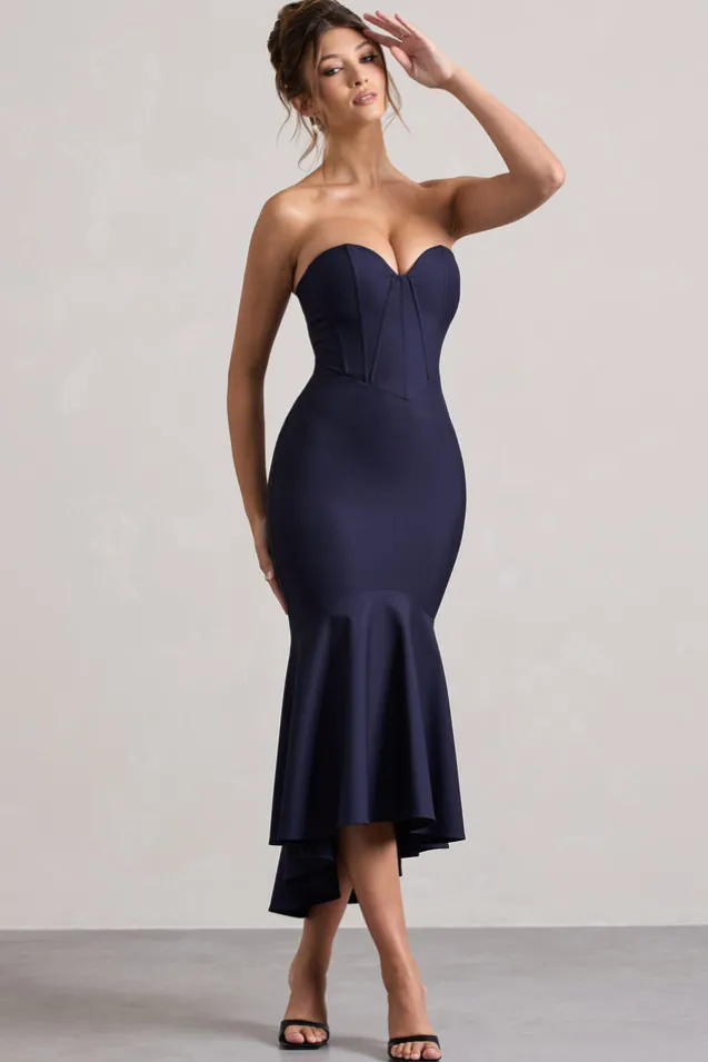 Daylight | Navy Corset High-Low Midi Dress