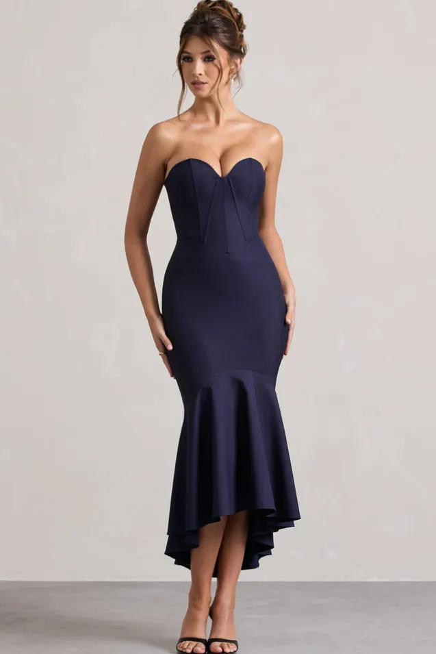 Daylight | Navy Corset High-Low Midi Dress