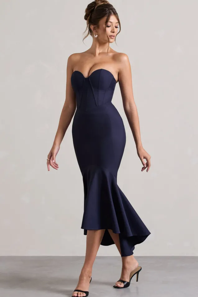 Daylight | Navy Corset High-Low Midi Dress
