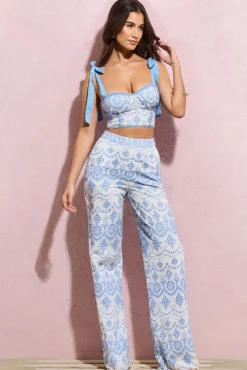 Days To Come | White u0026 Blue Broderie Wide-Leg Trousers