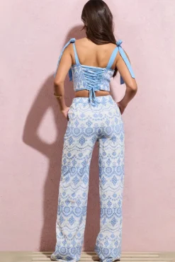 Days To Come | White u0026 Blue Broderie Wide-Leg Trousers