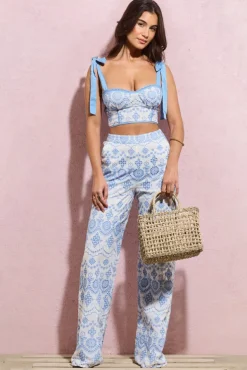 Days To Come | White u0026 Blue Broderie Wide-Leg Trousers