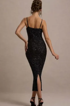 Dazzle Me | Black Sequin Strappy Bodycon Maxi Dress