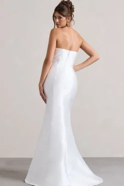Define | White Satin Asymmetric Fishtail Maxi Dress