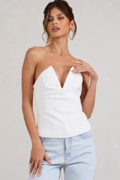 Delicacy | White Lace V-Neck Bandeau Corset Top