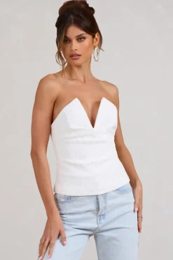 Delicacy | White Lace V-Neck Bandeau Corset Top