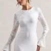Della | White Bodycon Flared-Sleeve Micro Mini Dress