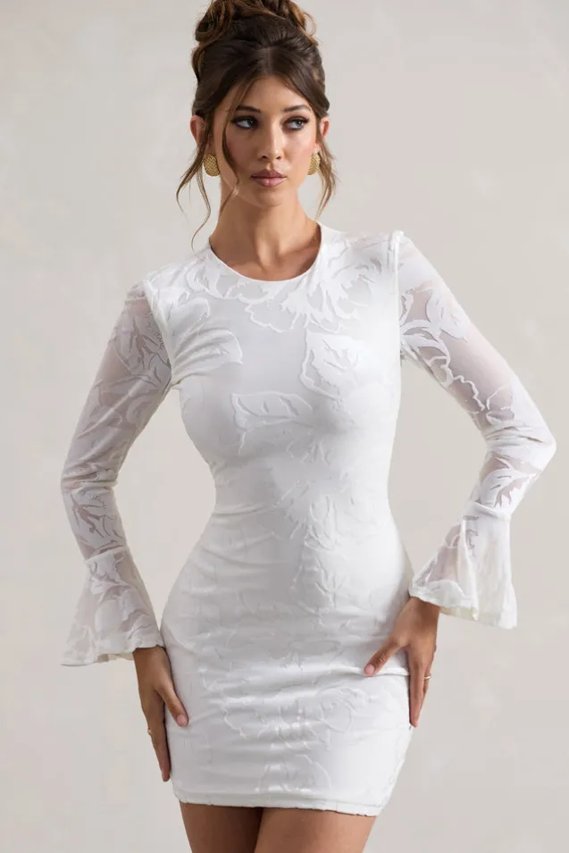 Della | White Bodycon Flared-Sleeve Micro Mini Dress