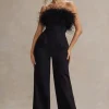 Delta | Black Feather Bandeau Wide-Leg Jumpsuit