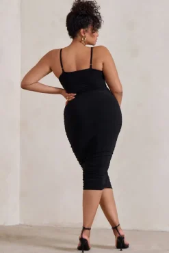 Desired | Black Knot Detail Ruched Midi Dress