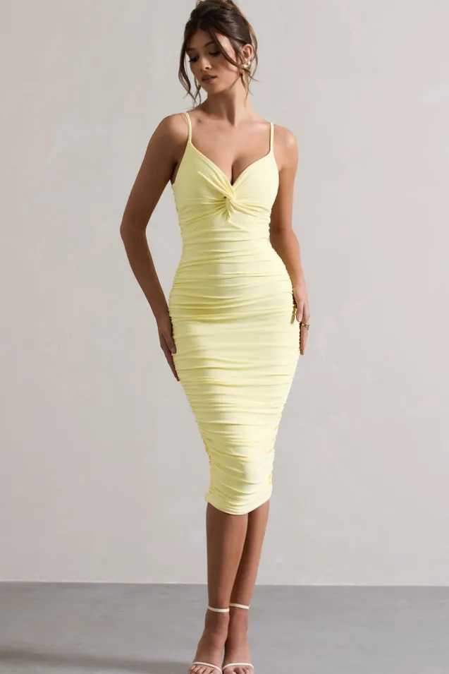 Desired | Lemon Knot Detail Ruched Midi Dress