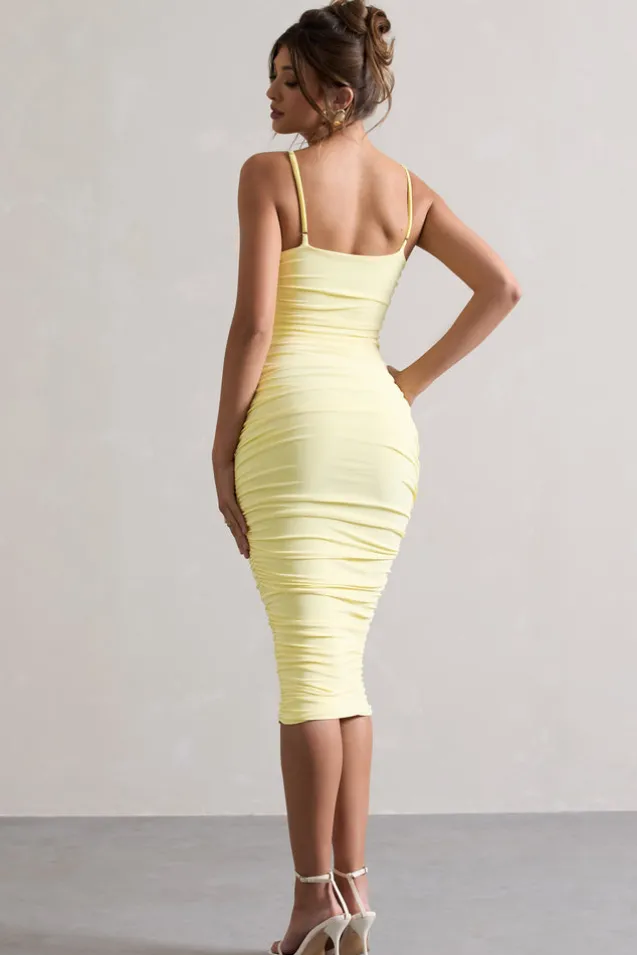 Desired | Lemon Knot Detail Ruched Midi Dress