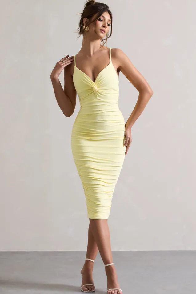 Desired | Lemon Knot Detail Ruched Midi Dress