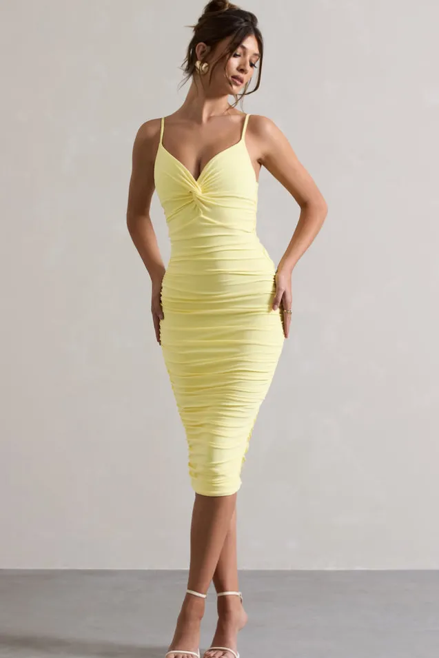 Desired | Lemon Knot Detail Ruched Midi Dress