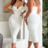 Desired | White Knot Detail Ruched Midi Dress