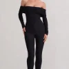 Destined | Black Bardot Slim-Leg Jumpsuit