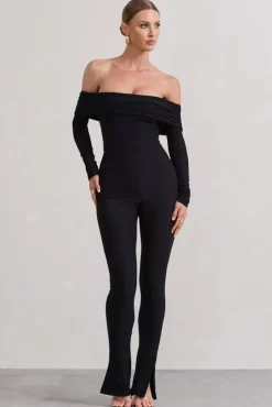 Destined | Black Bardot Slim-Leg Jumpsuit