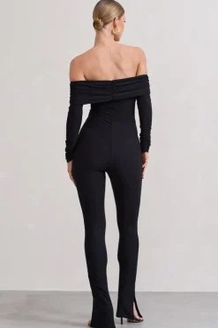 Destined | Black Bardot Slim-Leg Jumpsuit
