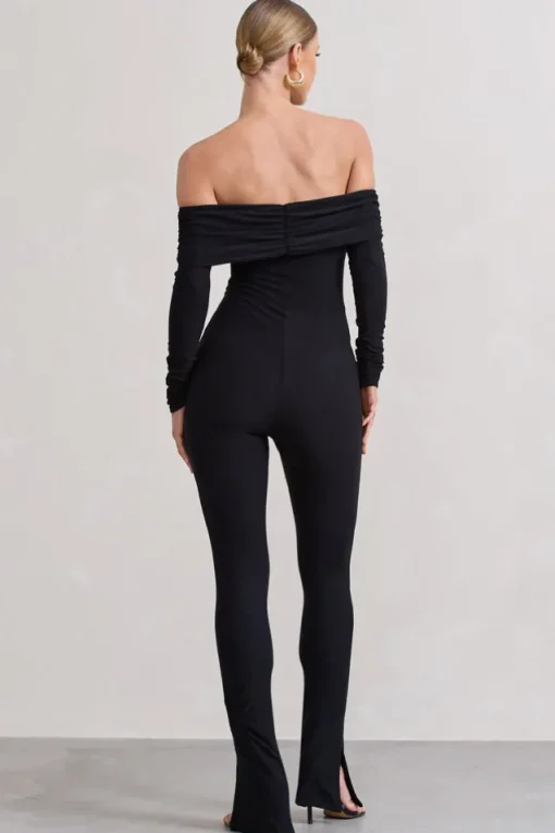Destined | Black Bardot Slim-Leg Jumpsuit