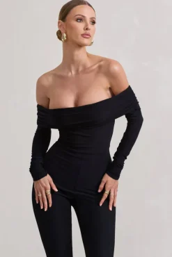 Destined | Black Bardot Slim-Leg Jumpsuit