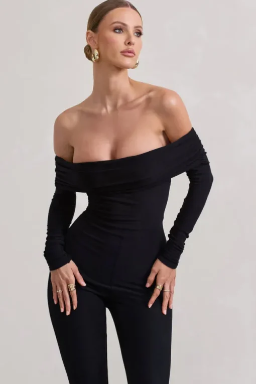 Destined | Black Bardot Slim-Leg Jumpsuit