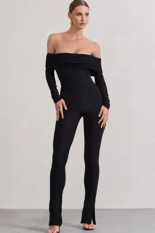 Destined | Black Bardot Slim-Leg Jumpsuit