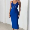 Destiny Calling | Electric Blue Bandage Mesh Cut Out Midi Dress with Bra Detail