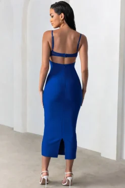 Destiny Calling | Electric Blue Bandage Mesh Cut Out Midi Dress with Bra Detail