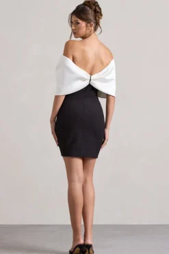 Dewdrop | Black u0026 White Mini Dress With Oversized Bow