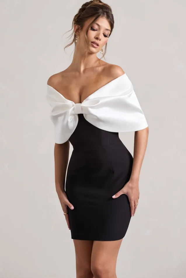 Dewdrop | Black u0026 White Mini Dress With Oversized Bow