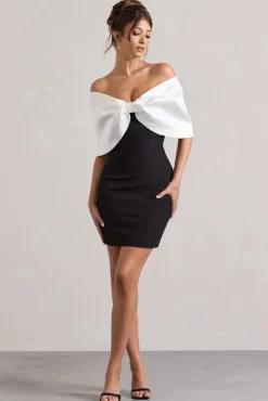 Dewdrop | Black u0026 White Mini Dress With Oversized Bow
