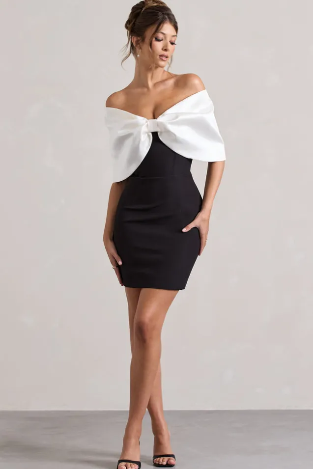 Dewdrop | Black u0026 White Mini Dress With Oversized Bow