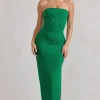 Dina | Green Bandeau Maxi Dress With Split