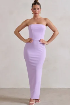 Dina | Lilac Bandeau Maxi Dress With Split