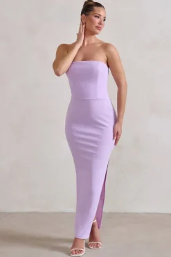 Dina | Lilac Bandeau Maxi Dress With Split