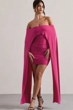 Disco | Dark Pink Bardot Cape Sleeve Mini Dress