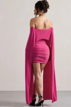 Disco | Dark Pink Bardot Cape Sleeve Mini Dress