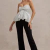 Divina | White u0026 Black Polka Dot Strapless Ruffled Jumpsuit