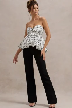 Divina | White u0026 Black Polka Dot Strapless Ruffled Jumpsuit