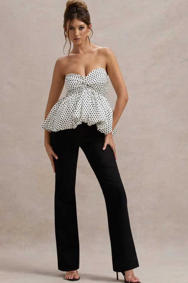 Divina | White u0026 Black Polka Dot Strapless Ruffled Jumpsuit