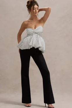 Divina | White u0026 Black Polka Dot Strapless Ruffled Jumpsuit