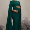 Divine Timing | Bottle Green Maternity Maxi Dress With Cape Sleeves