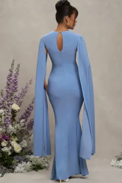 Divine Timing | Powder Blue Maternity Maxi Dress With Cape Sleeves