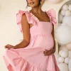 Dolly Daze | Pink Maternity Ruffle Sleeve Babydoll Mini Dress