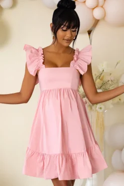 Dolly Daze | Pink Maternity Ruffle Sleeve Babydoll Mini Dress