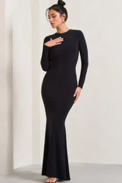 Donna | Black Long-Sleeved Open-Back Maxi Dress