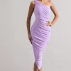 Dorit | Lilac One Shoulder Asymmetric Ruched Midi Dress